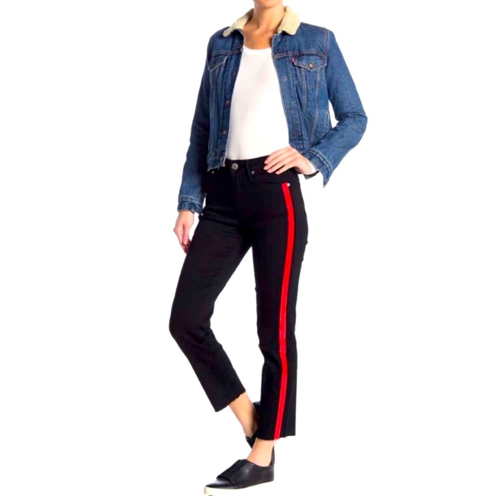 True Religion Star Red High Shine Stripe Cropped Jeans